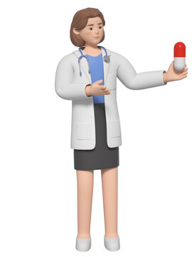 拿膠囊的3D卡通女醫(yī)生