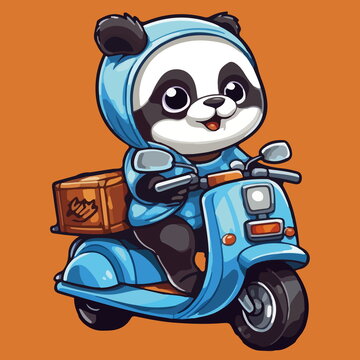 卡通熊貓送外賣形象