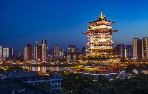 绵阳市越王楼夜景入夜超高清