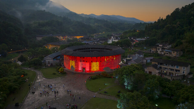 福建永定土楼王子振成楼夜景