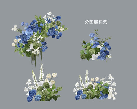 蓝白绿花艺