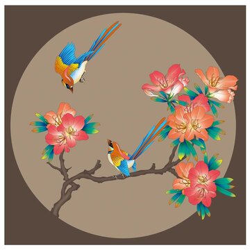 杜鵑花鳥高清分層噴繪圖