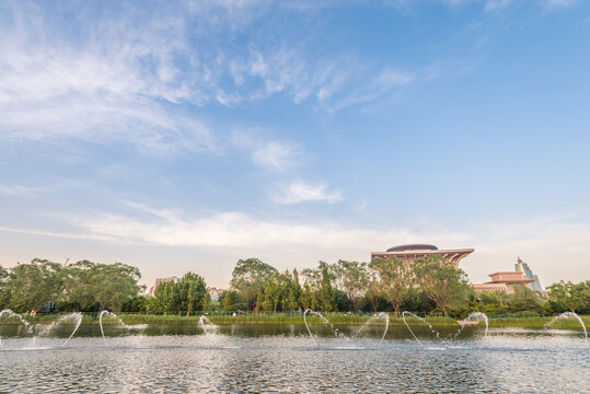 夕阳下的北京奥林匹克公园