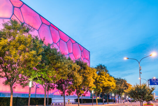 中国北京水立方建筑夜景