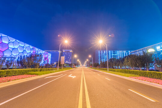 中国北京水立方建筑夜景