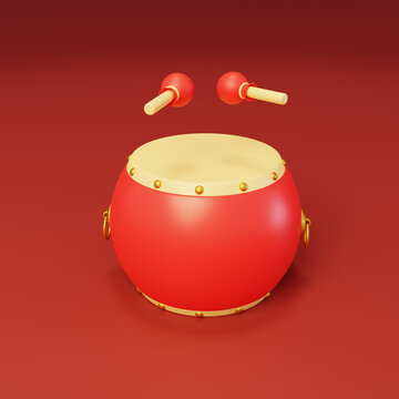 春節(jié)傳統(tǒng)打擊樂器鑼鼓3D