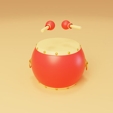 新年傳統(tǒng)打擊樂器鑼鼓3D