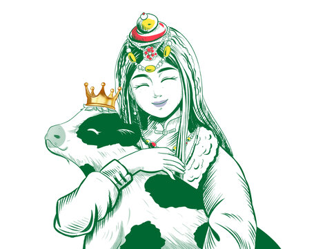 西藏小姑娘與奶牛