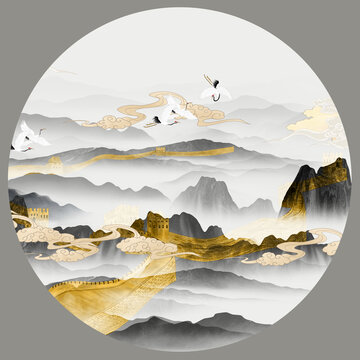 長城山水裝飾畫