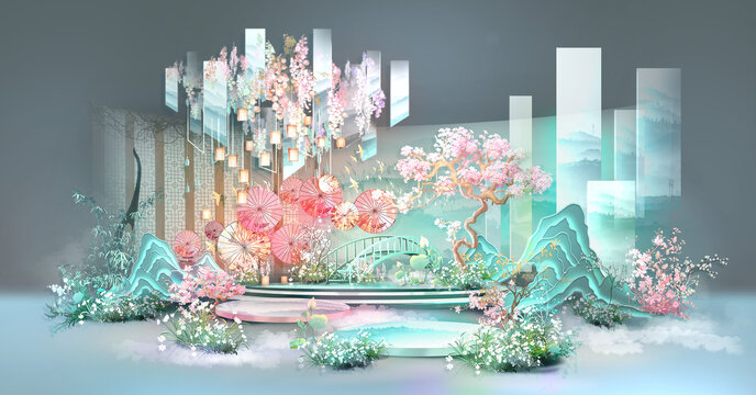 新中青綠山水國(guó)潮仙俠婚禮