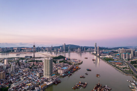 大湾区珠海横琴澳门城市天际线