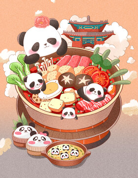 四川冒菜火鍋國(guó)潮插畫