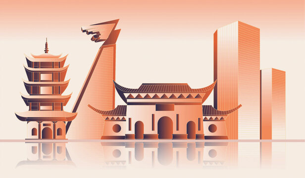 常德地標(biāo)建筑插畫
