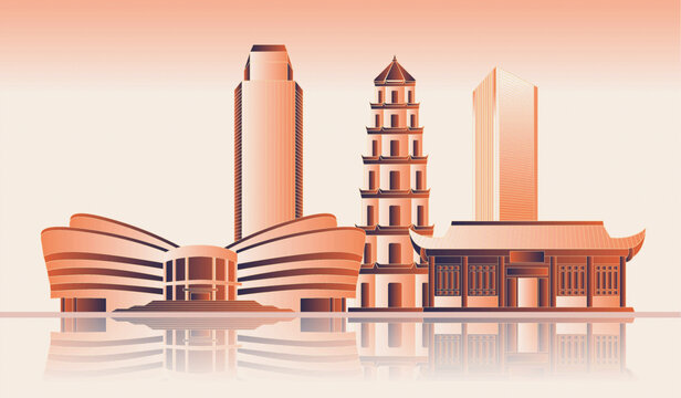 黃岡地標(biāo)建筑插畫(huà)