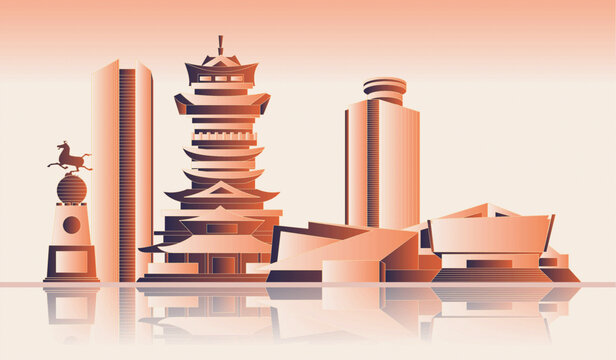綿陽地標(biāo)建筑插畫