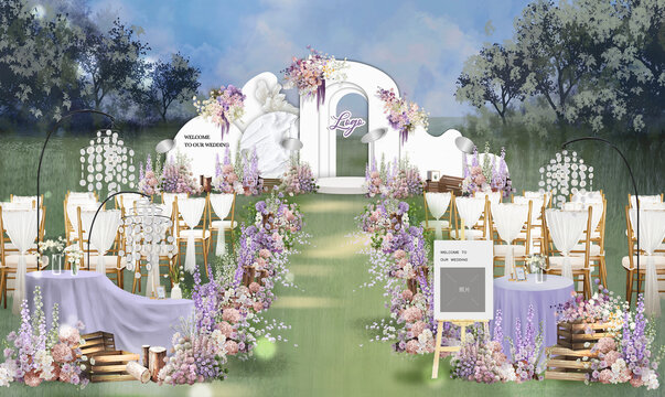 紫色户外婚礼效果图