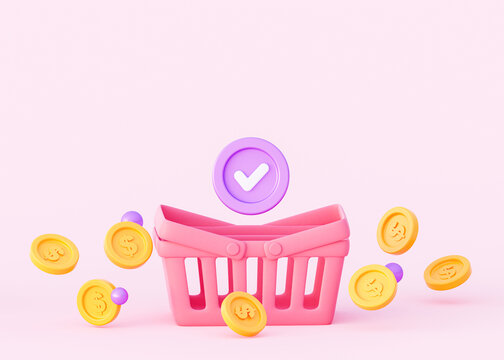 3D浪漫粉色购物篮主题促销广告模板