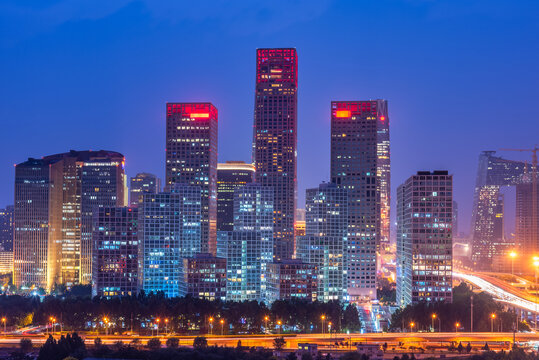 北京国贸桥CBD建筑夜景