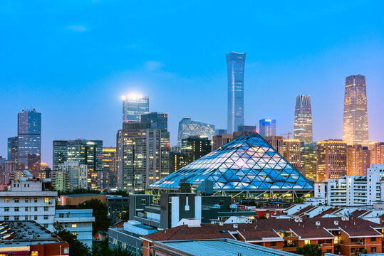 中国北京的CBD城市建筑夜景