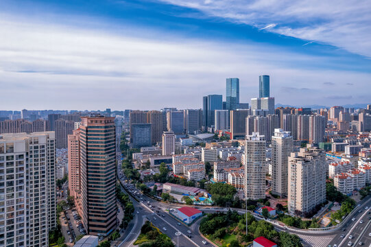 航拍青岛城市建筑街景