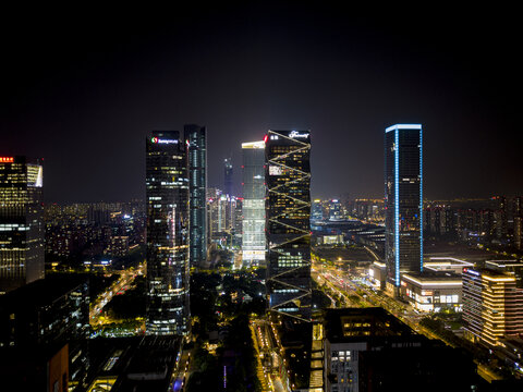 江苏南京河西CBD夜景航拍