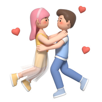 拥抱的3D可爱卡通情侣