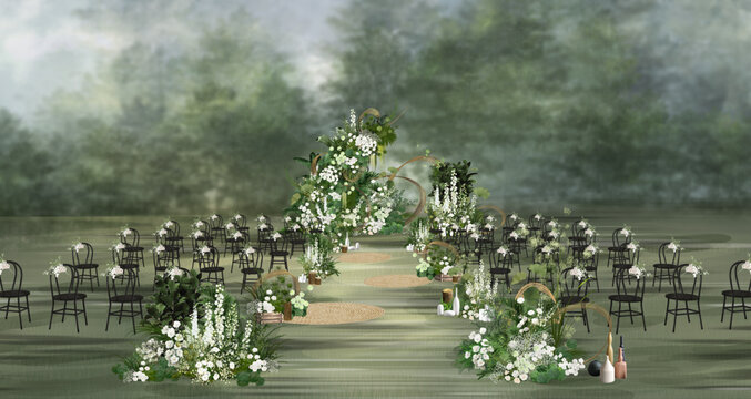 白绿色自然户外草坪婚礼