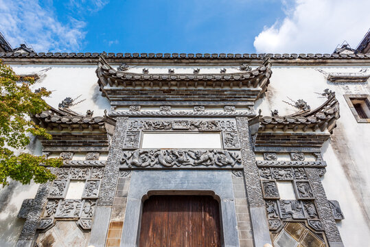 徽派建筑门楼特写