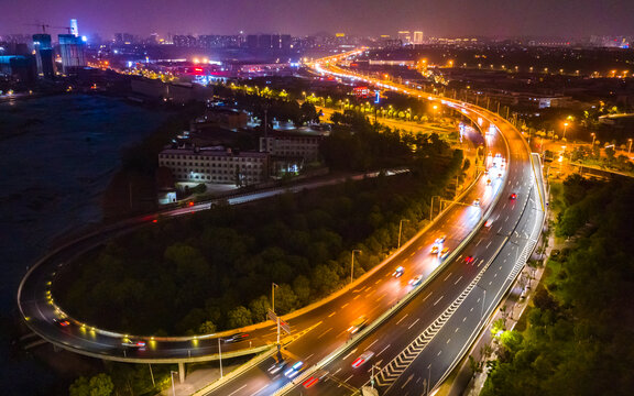 城市道路夜景航拍