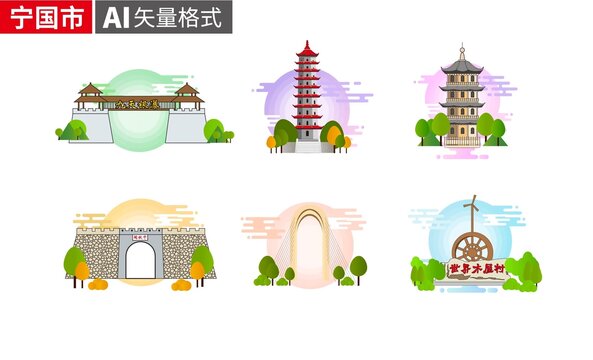 寧國(guó)市著名地標(biāo)建筑景點(diǎn)素材