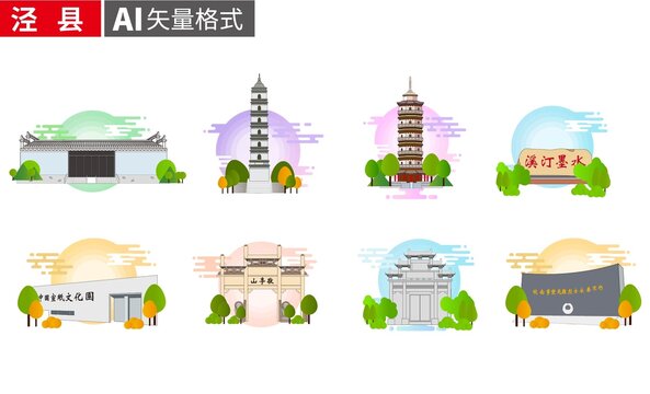 涇縣著名地標(biāo)建筑景點(diǎn)素材