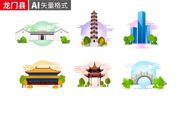 龍門縣著名地標(biāo)建筑景點(diǎn)素材
