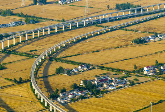 驰骋在田野中的高铁列车