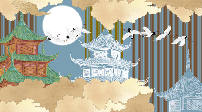 新中式閣樓背景墻