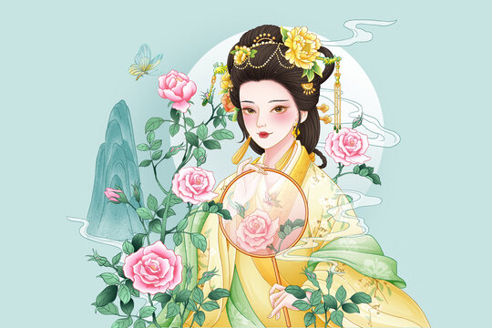 玫瑰古風插畫