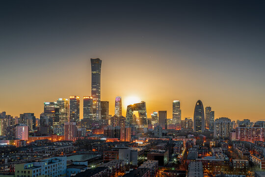北京国贸cbd日落夜景