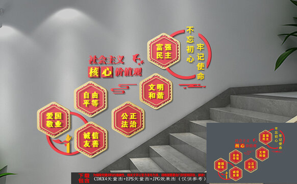 核心价值观楼道楼梯文化墙