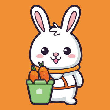 拿着一筐胡萝卜的可爱兔子