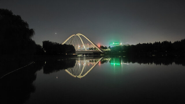 公园湖面夜景