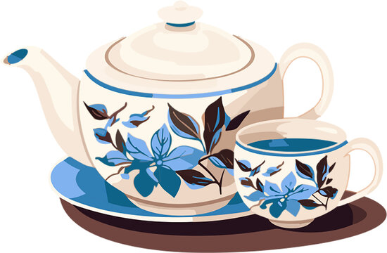 茶壺和茶杯平面圖案素材