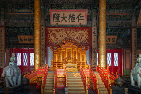 北京故宫大殿内景皇帝宝座