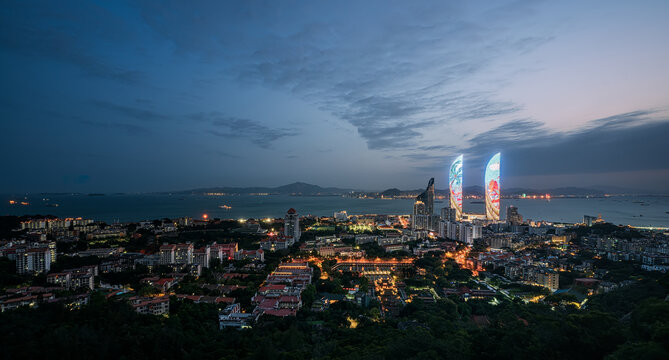 厦门大学和南普陀全景夜景