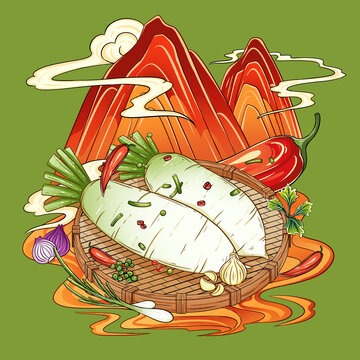蘿卜辣椒醬腌菜國潮插畫包裝