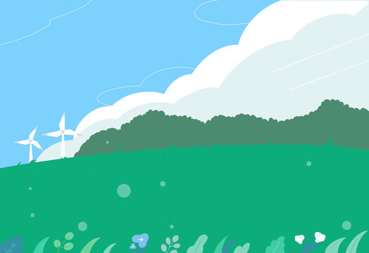 夏天綠色自然旅行風(fēng)景矢量插畫