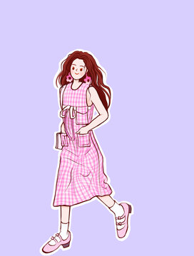 清爽都市女孩治愈背景裝飾畫