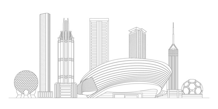 大連地標建筑描邊插畫