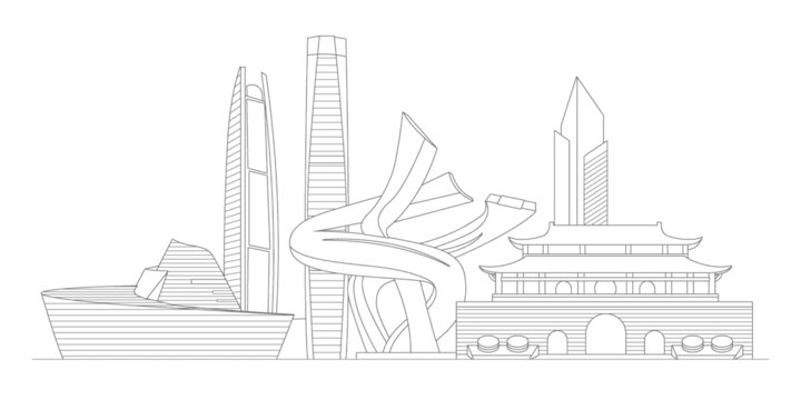 東莞地標(biāo)建筑描邊插畫(huà)