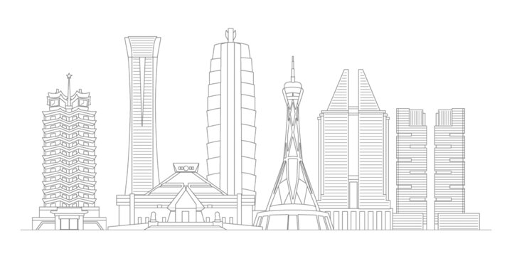 郑州地标建筑描边插画