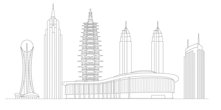 常州地标建筑描边插画