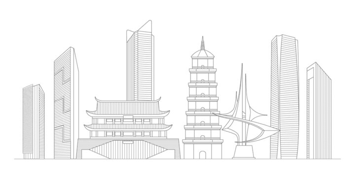 福州地标建筑描边插画